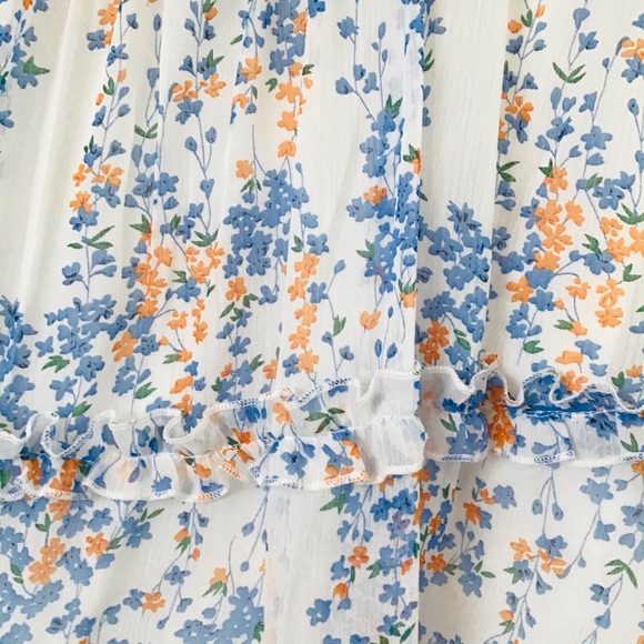 Blue and White Semi Sheer Floral Print Dress - Picture 9 of 15